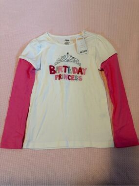 Gymboree White & Pink 'Birthday Princess' Layered-Look Long Sleeve Tee new w tag
